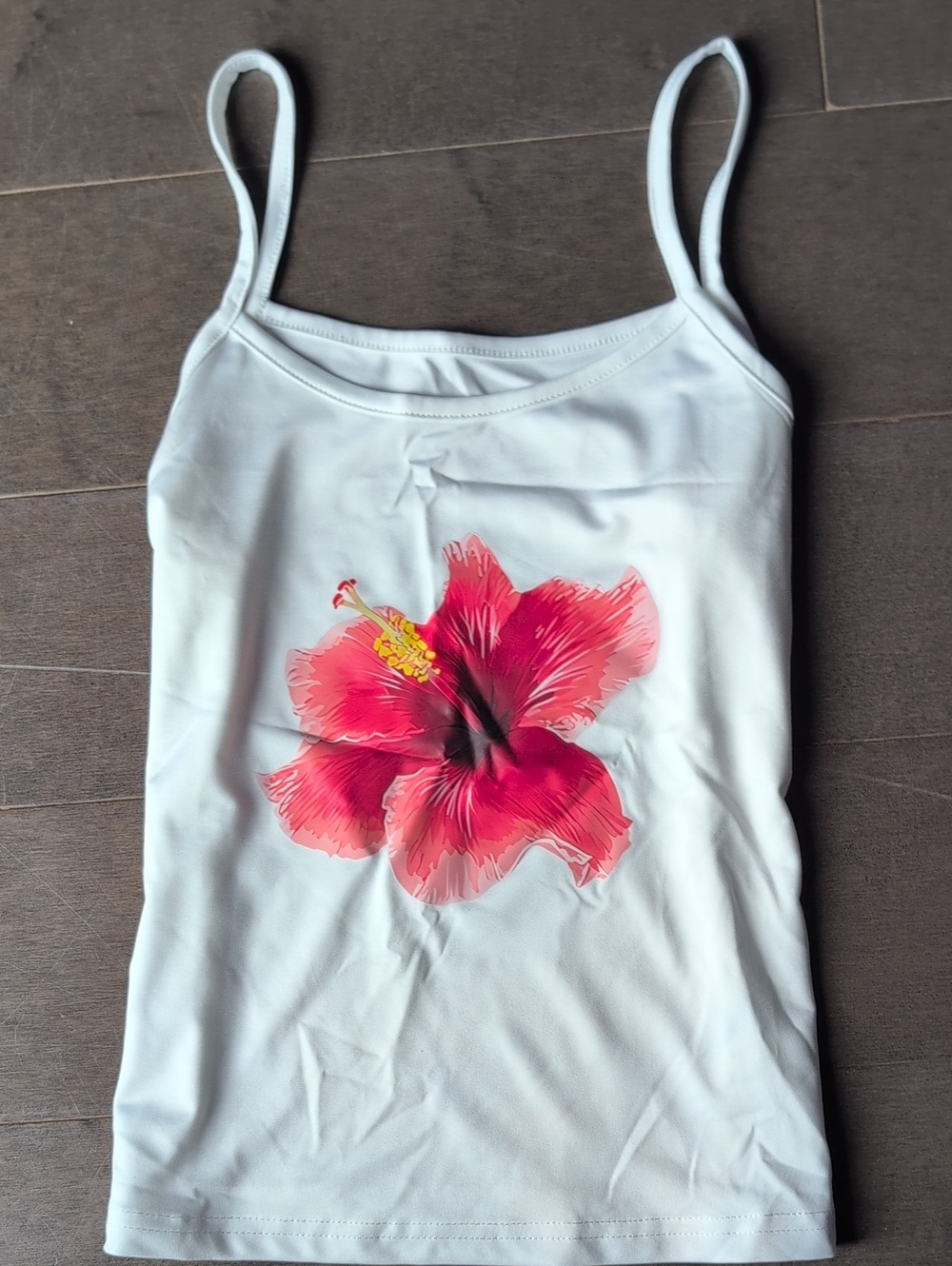 Siren Lily White Camisole with Pink Hibiscus Graphic